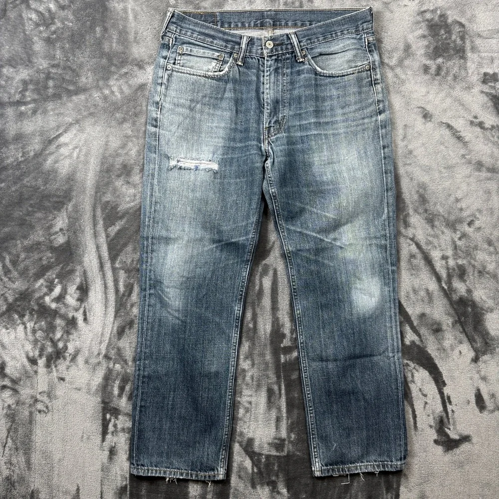 Levis 514 Straight Leg Jeans Mens 34x30 Blue Distressed Frayed Denim Pants